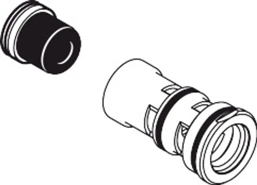 Adapter mit zwei Teilen, der für die Verbindung geeignet ist, um Schall zu dämpfen, hergestellt von AXOR. Details zur Funktionsweise sind nicht sichtbar.